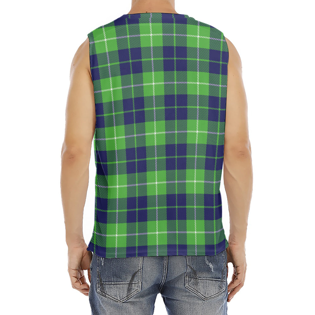 Green Blue And White Tartan Print Men's Fitness Tank Top