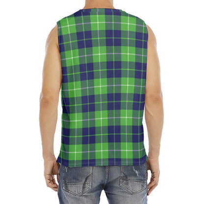 Green Blue And White Tartan Print Men's Fitness Tank Top