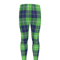 Green Blue And White Tartan Print Men's Leggings