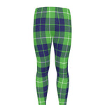 Green Blue And White Tartan Print Men's leggings
