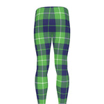 Green Blue And White Tartan Print Men's leggings