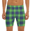 Green Blue And White Tartan Print Men's Long Boxer Briefs