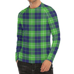 Green Blue And White Tartan Print Men's Long Sleeve Rash Guard