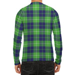 Green Blue And White Tartan Print Men's Long Sleeve Rash Guard