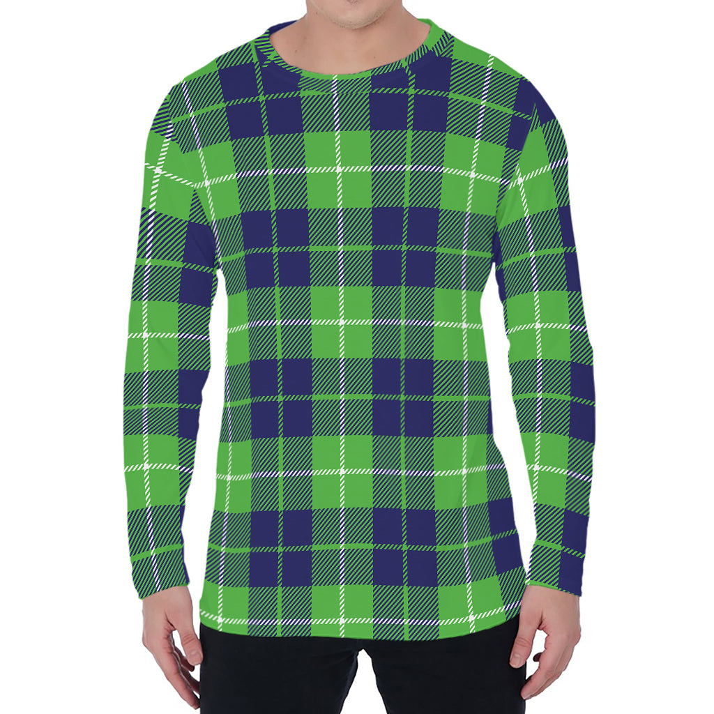 Green Blue And White Tartan Print Men's Long Sleeve T-Shirt