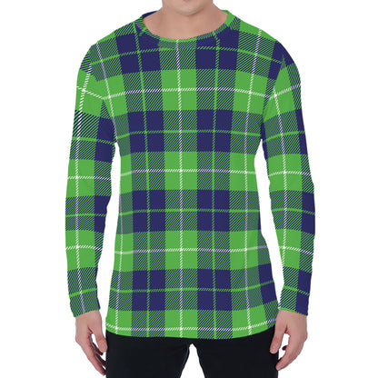Green Blue And White Tartan Print Men's Long Sleeve T-Shirt