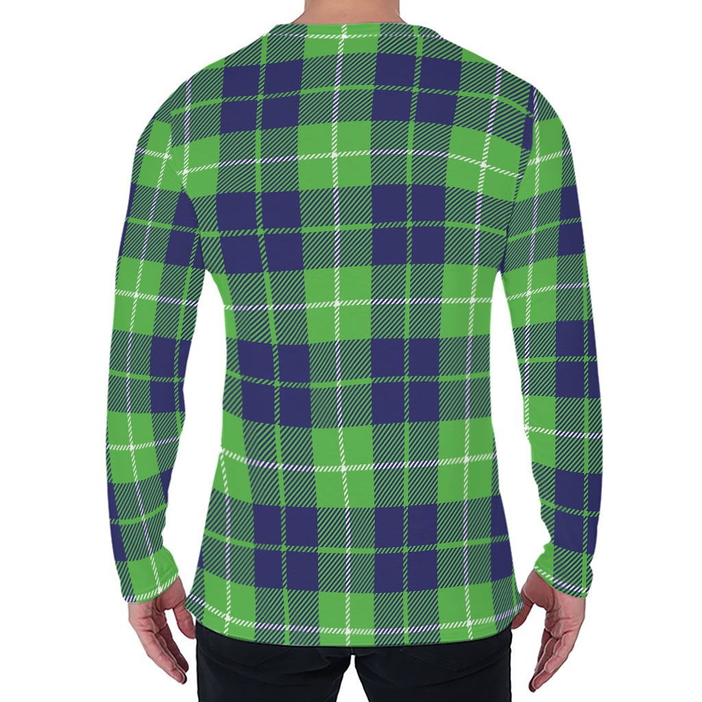 Green Blue And White Tartan Print Men's Long Sleeve T-Shirt