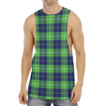 Green Blue And White Tartan Print Men's Muscle Tank Top