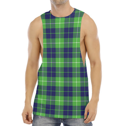 Green Blue And White Tartan Print Men's Muscle Tank Top