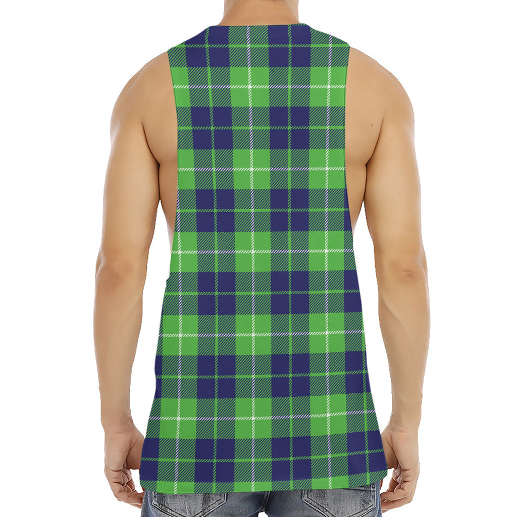 Green Blue And White Tartan Print Men's Muscle Tank Top
