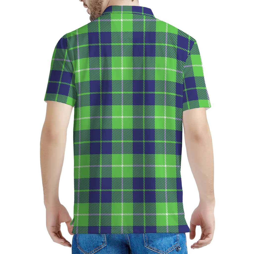 Green Blue And White Tartan Print Men's Polo Shirt