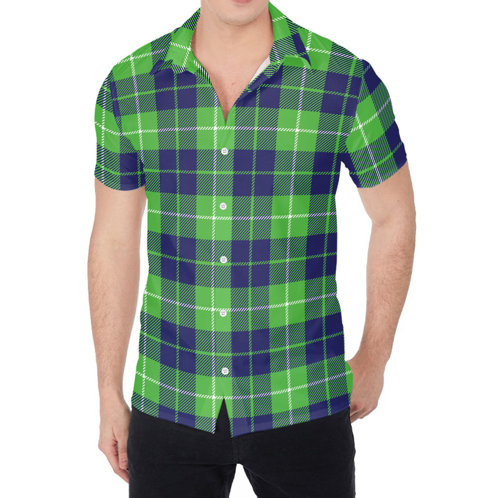 Green Blue And White Tartan Print Men's Shirt