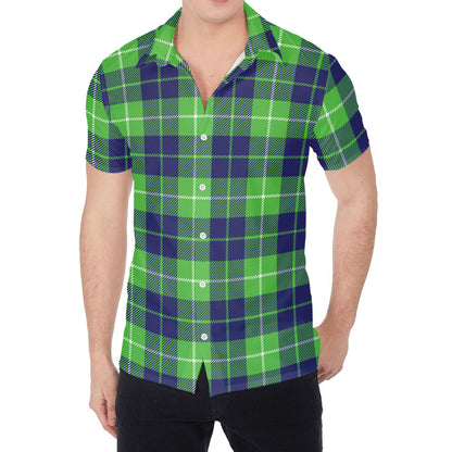 Green Blue And White Tartan Print Men's Shirt