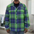 Green Blue And White Tartan Print Men's Shirt Jacket
