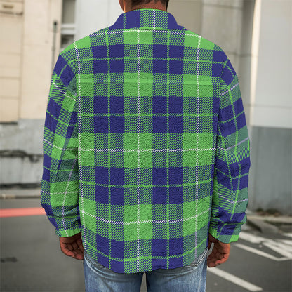Green Blue And White Tartan Print Men's Shirt Jacket