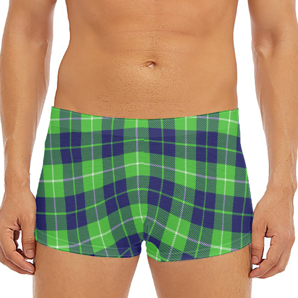 Green Blue And White Tartan Print Men's Short Boxer Briefs
