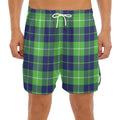 Green Blue And White Tartan Print Men's Split Running Shorts