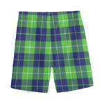 Green Blue And White Tartan Print Men's Sports Shorts