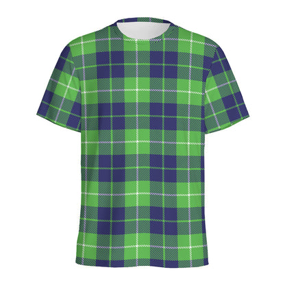 Green Blue And White Tartan Print Men's Sports T-Shirt