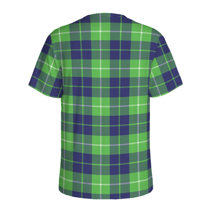 Green Blue And White Tartan Print Men's Sports T-Shirt