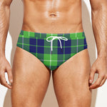 Green Blue And White Tartan Print Men's Swim Briefs