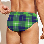 Green Blue And White Tartan Print Men's Swim Briefs
