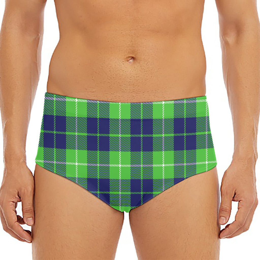 Green Blue And White Tartan Print Men's Triangle Swim Briefs