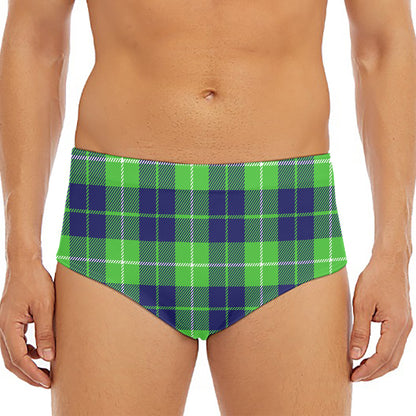 Green Blue And White Tartan Print Men's Triangle Swim Briefs