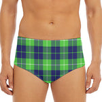 Green Blue And White Tartan Print Men's Triangle Swim Briefs
