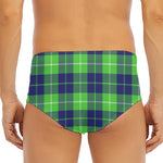 Green Blue And White Tartan Print Men's Triangle Swim Briefs