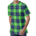 Green Blue And White Tartan Print Men's Velvet T-Shirt