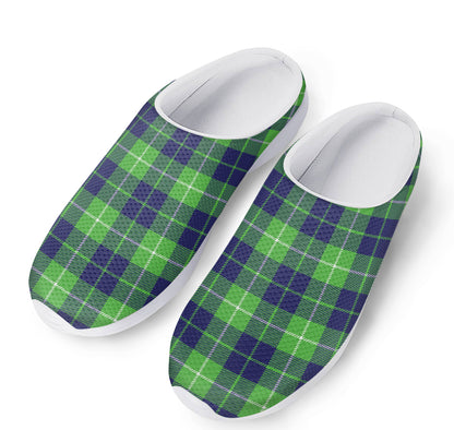 Green Blue And White Tartan Print Mesh Casual Shoes