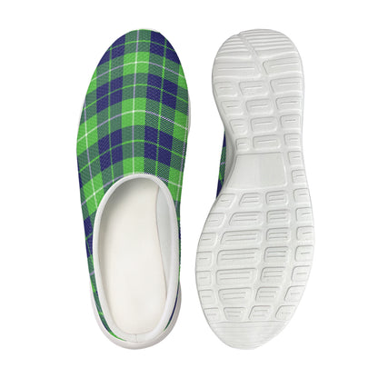 Green Blue And White Tartan Print Mesh Casual Shoes