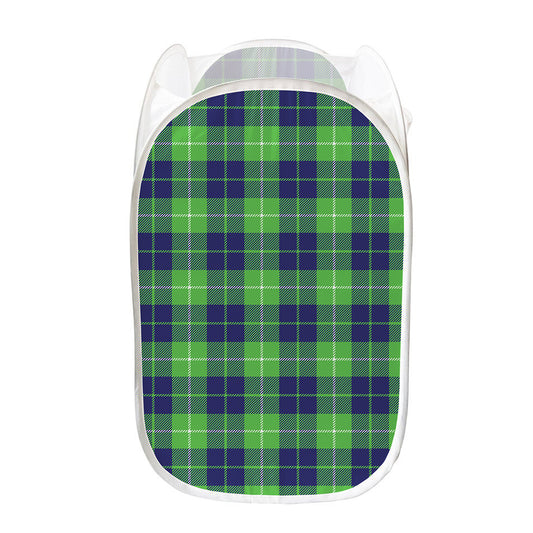 Green Blue And White Tartan Print Mesh Laundry Hamper