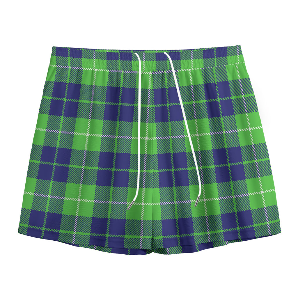 Green Blue And White Tartan Print Mesh Shorts