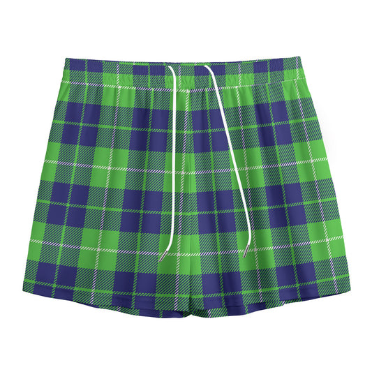 Green Blue And White Tartan Print Mesh Shorts