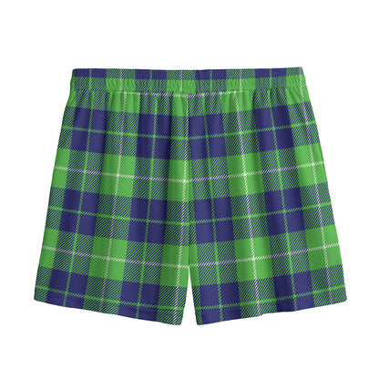 Green Blue And White Tartan Print Mesh Shorts
