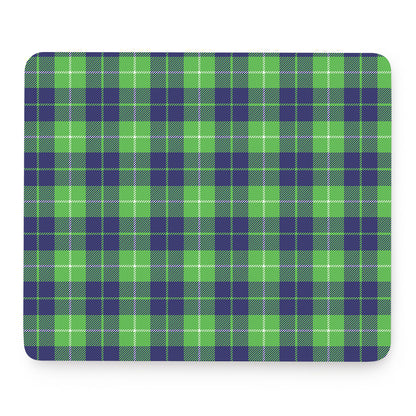 Green Blue And White Tartan Print Mouse Pad
