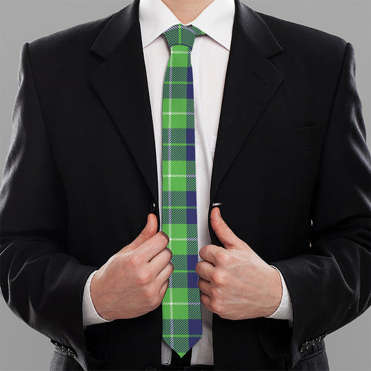 Green Blue And White Tartan Print Necktie