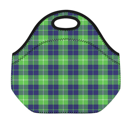 Green Blue And White Tartan Print Neoprene Lunch Bag