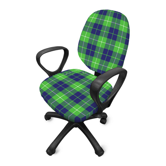 Green Blue And White Tartan Print Office Chair Cover