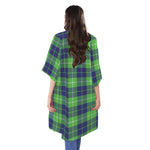 Green Blue And White Tartan Print Open Front Beach Cover Up