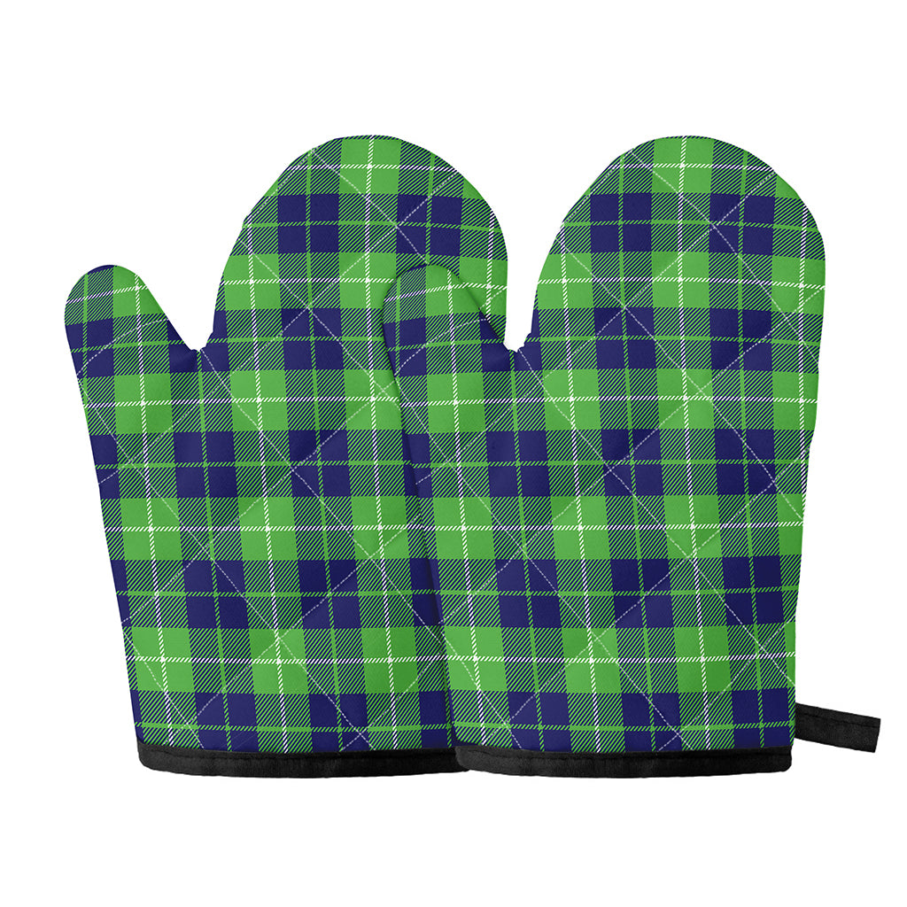 Green Blue And White Tartan Print Oven Mitts