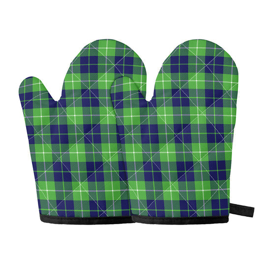 Green Blue And White Tartan Print Oven Mitts