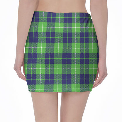 Green Blue And White Tartan Print Pencil Mini Skirt