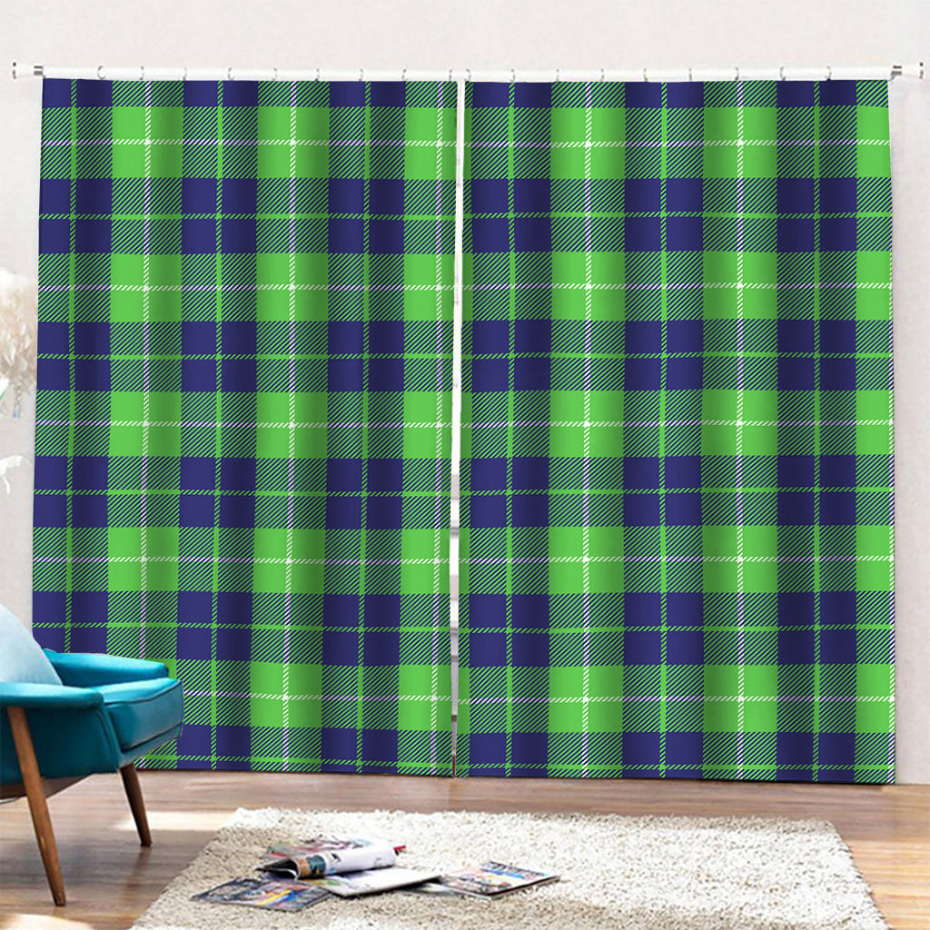 Green Blue And White Tartan Print Pencil Pleat Curtains