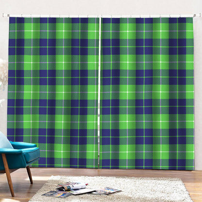 Green Blue And White Tartan Print Pencil Pleat Curtains