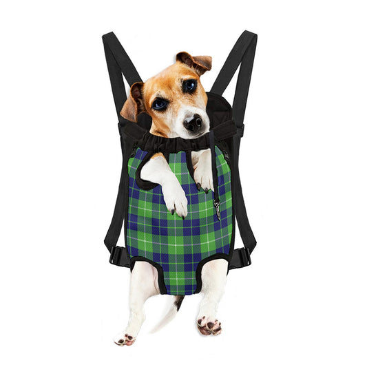 Green Blue And White Tartan Print Pet Carrier Backpack