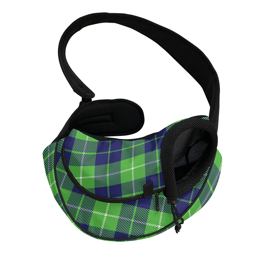 Green Blue And White Tartan Print Pet Sling Carrier