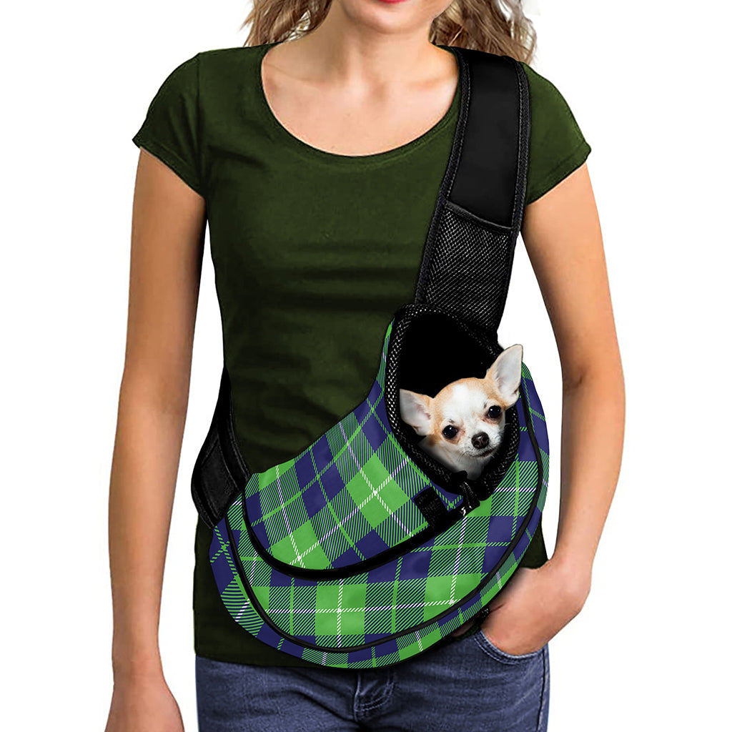Green Blue And White Tartan Print Pet Sling Carrier